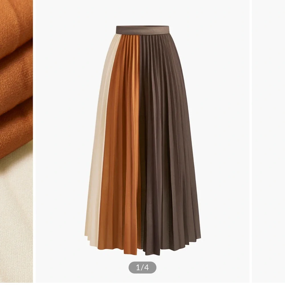 Colorblock Pleated Midi Skirt - Picture 2 of 5